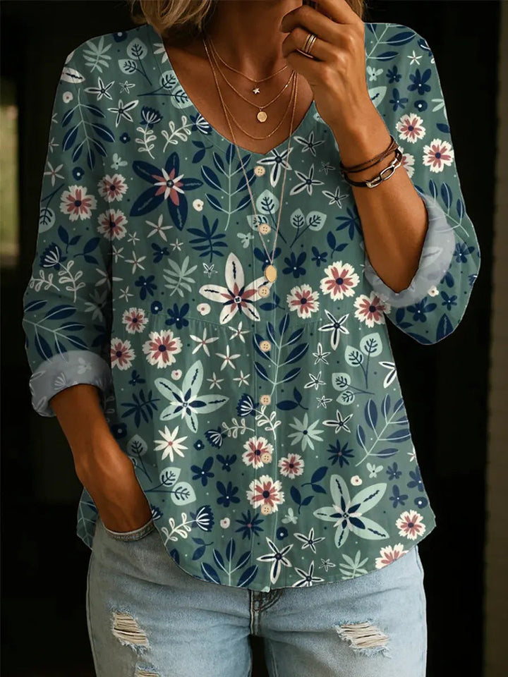 Wildflower Print Boho Button Blouse
