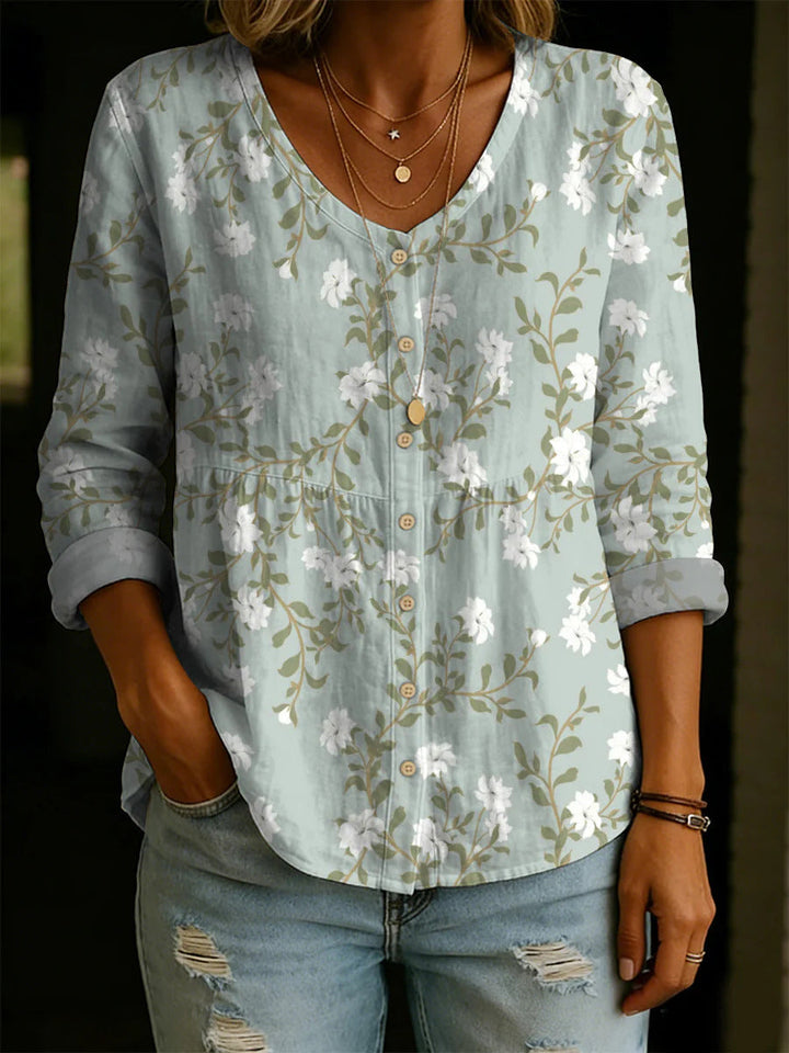 Wildflower Print Boho Button Blouse