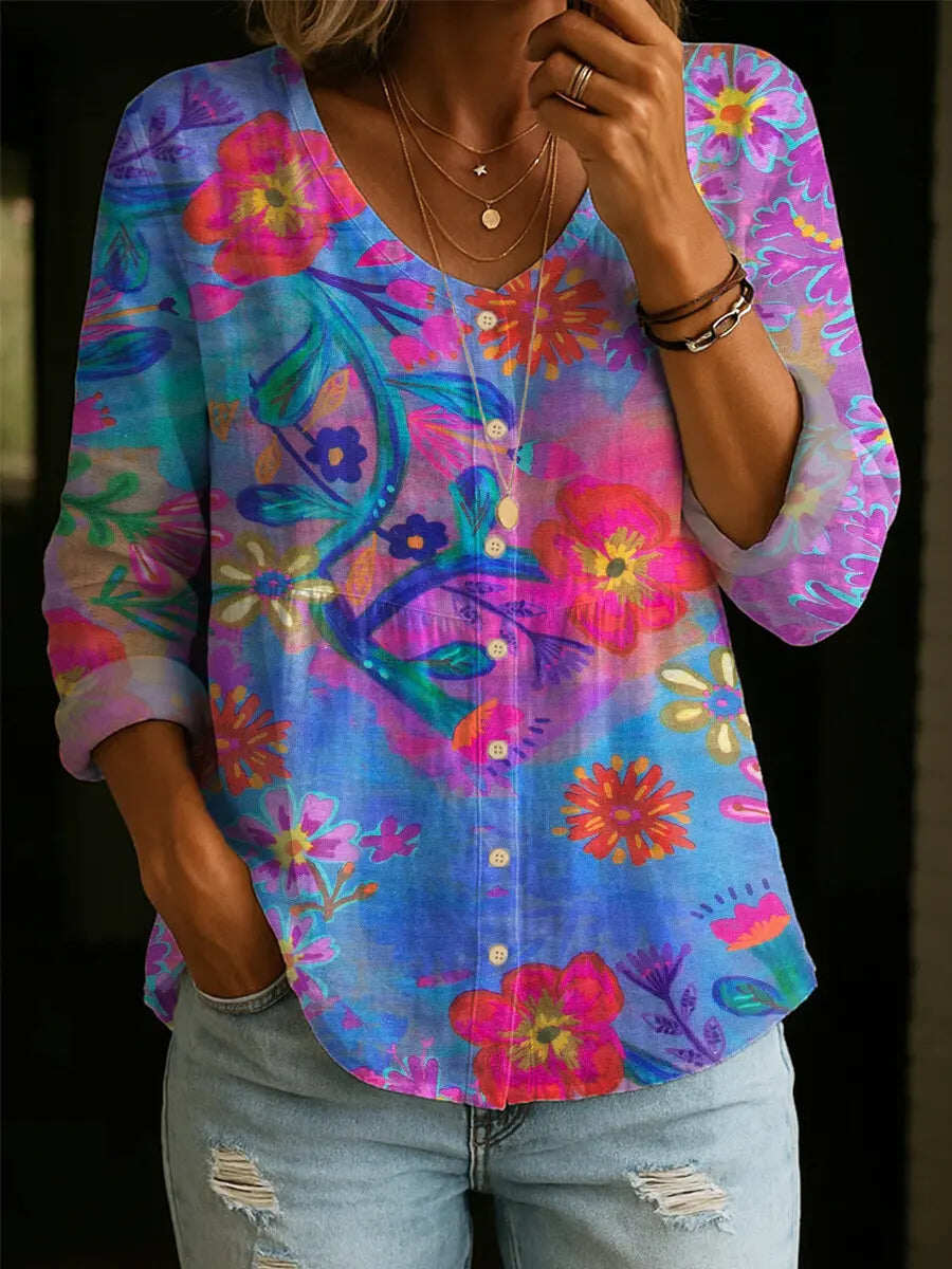 Wildflower Print Boho Button Blouse