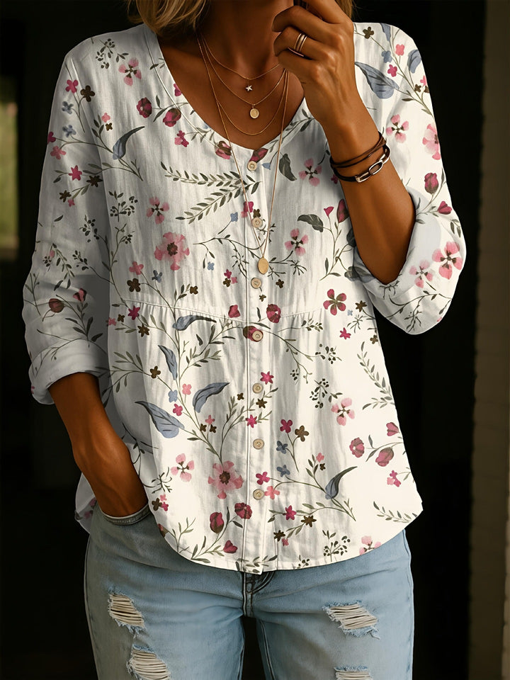 Wildflower Print Boho Button Blouse