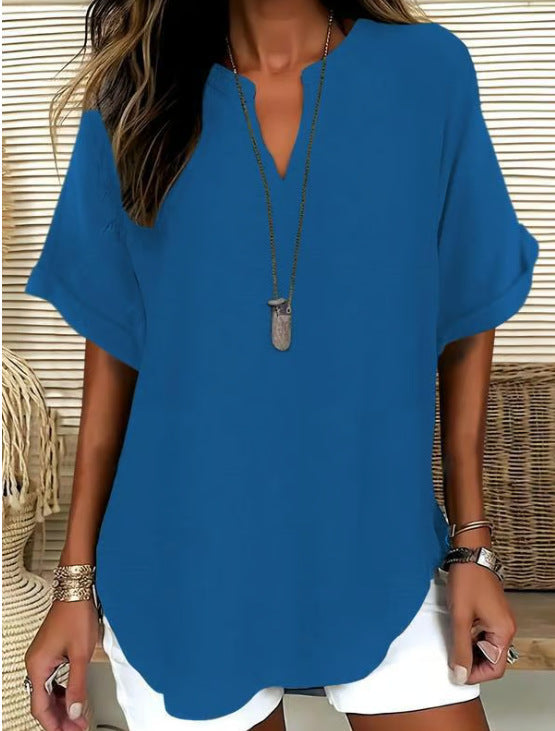 V-Neck Casual Loose-Fit Chiffon Blouse