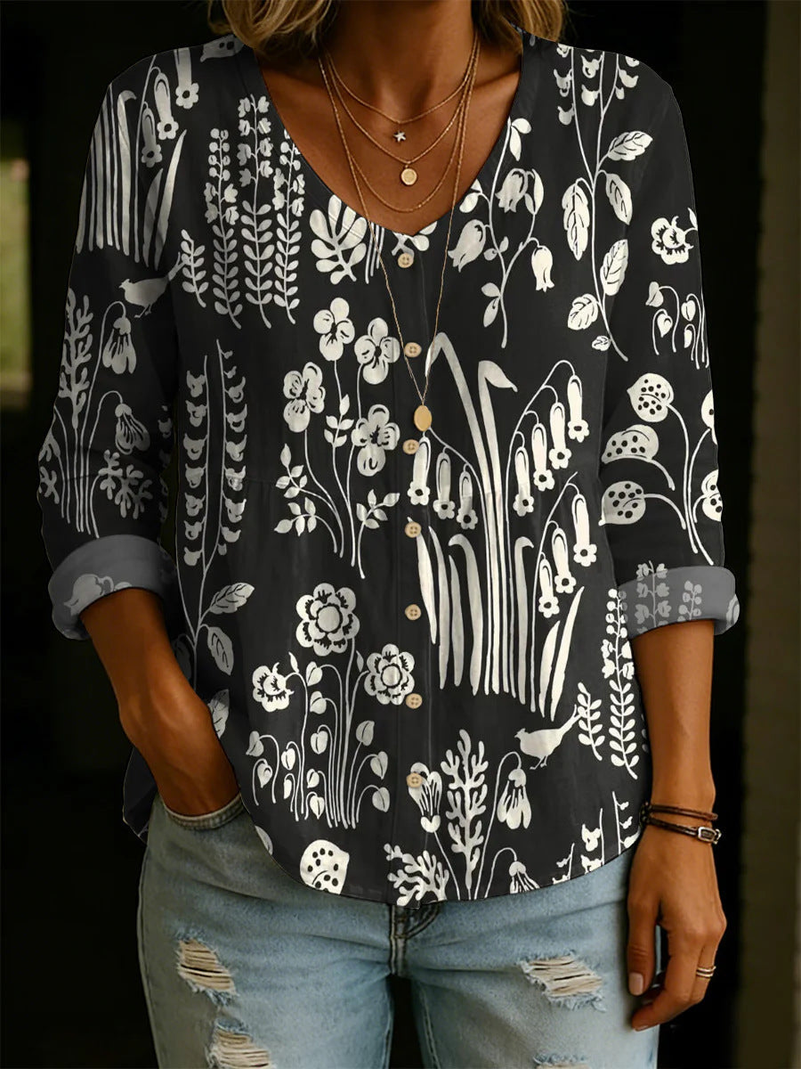 Wildflower Print Boho Button Blouse