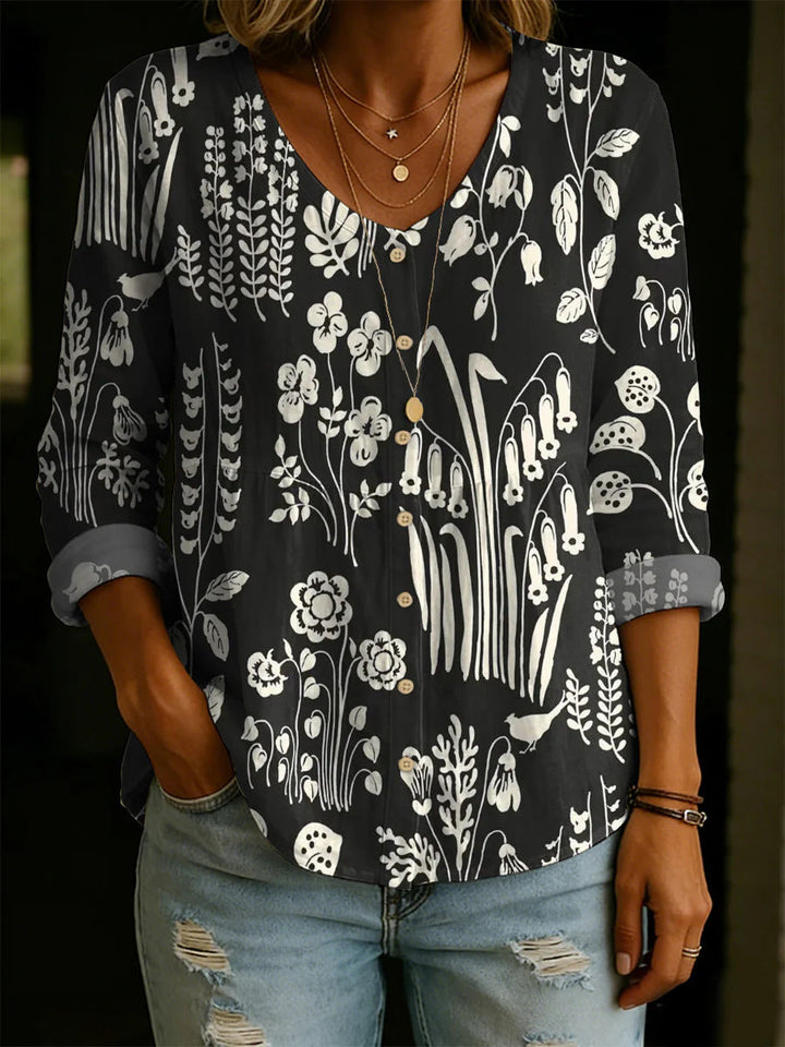 Wildflower Print Boho Button Blouse