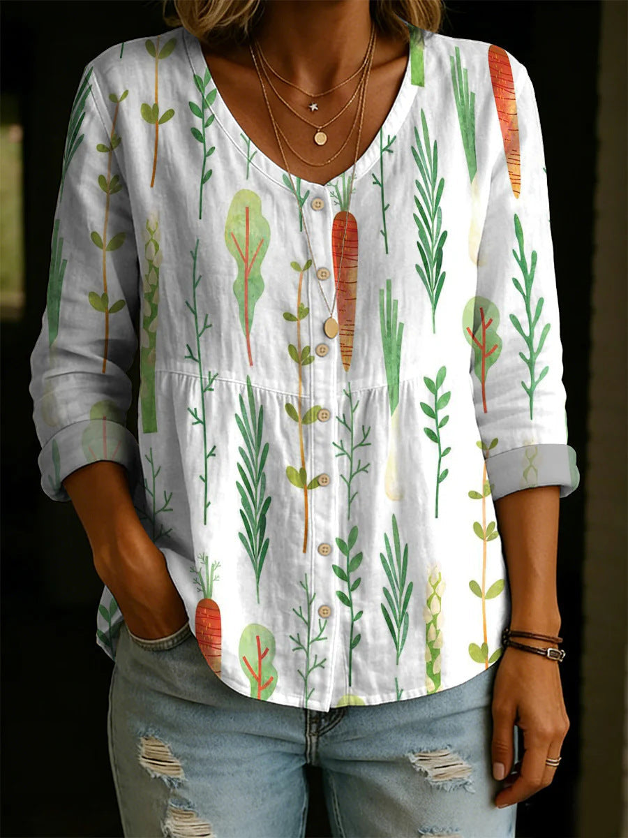 Wildflower Print Boho Button Blouse