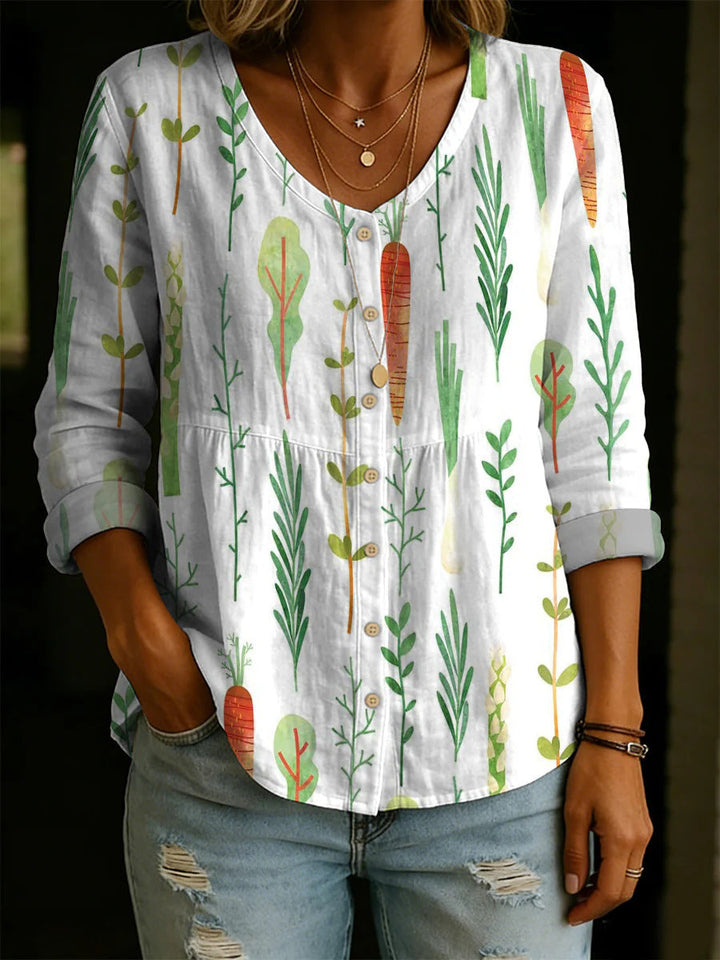 Wildflower Print Boho Button Blouse