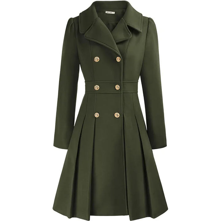 Alethea™ | Pleated Double-Breasted Fit-and-Flare Coat