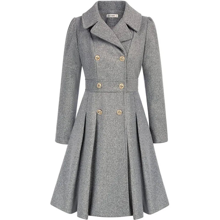Alethea™ | Pleated Double-Breasted Fit-and-Flare Coat