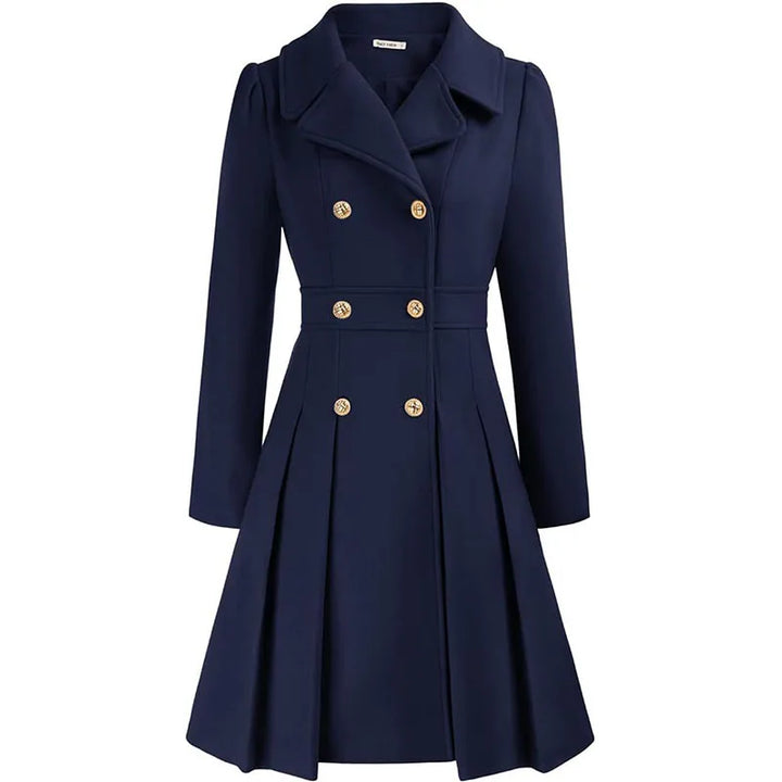 Alethea™ | Pleated Double-Breasted Fit-and-Flare Coat
