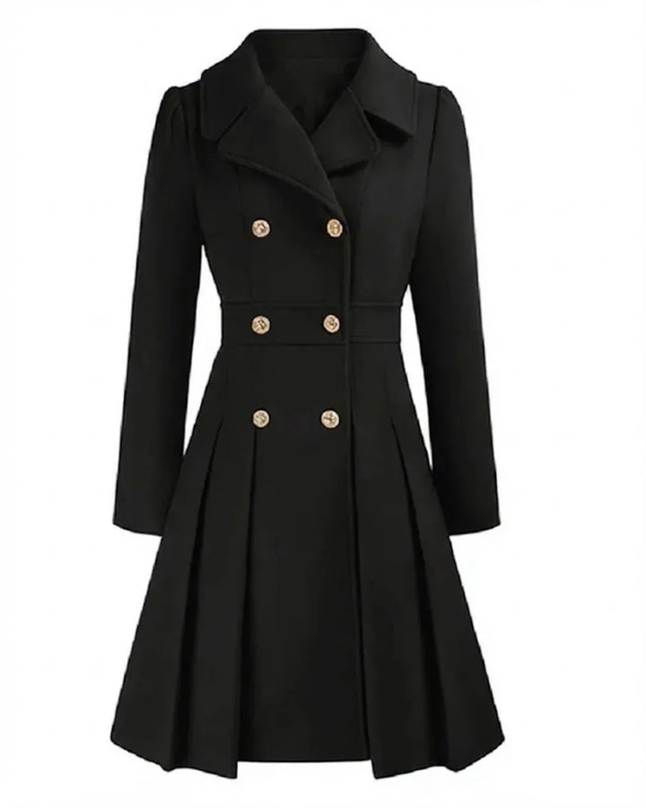 Sofia™ | Gold-Buttoned Double-Breasted Fit-and-Flare Coat