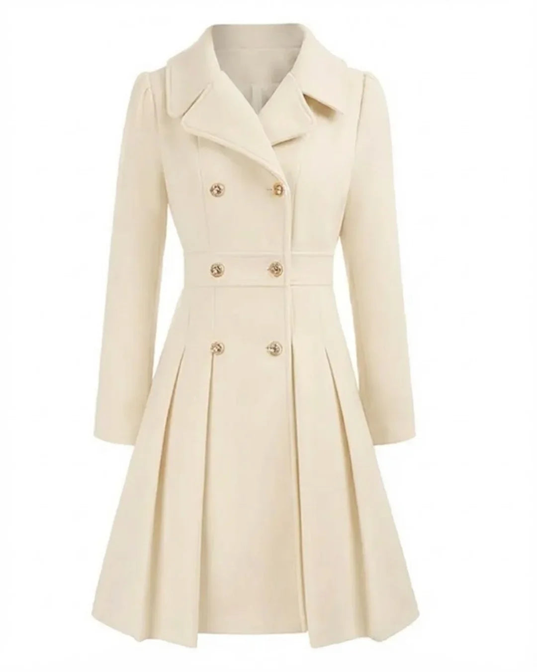 Sofia™ | Gold-Buttoned Double-Breasted Fit-and-Flare Coat