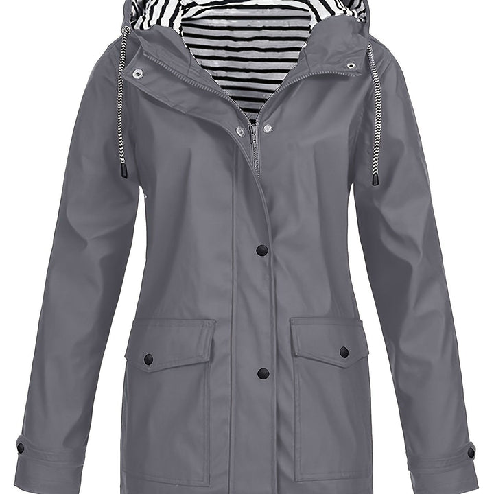 Zelda™ | Striped-Lined Drawstring Hooded Rain Parka Jacket