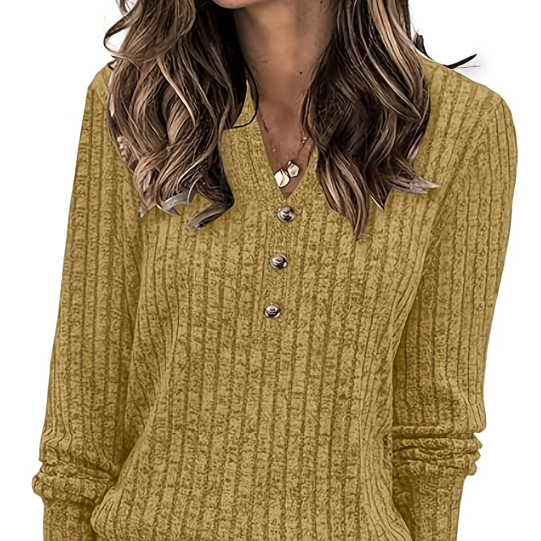 Wendy™ | Ribbed Knit Button-Front Henley Sweater