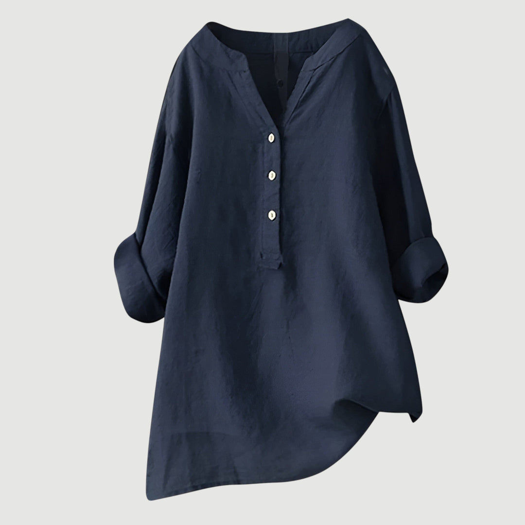 Loose-fit Solid V-Neck Linen Blouse