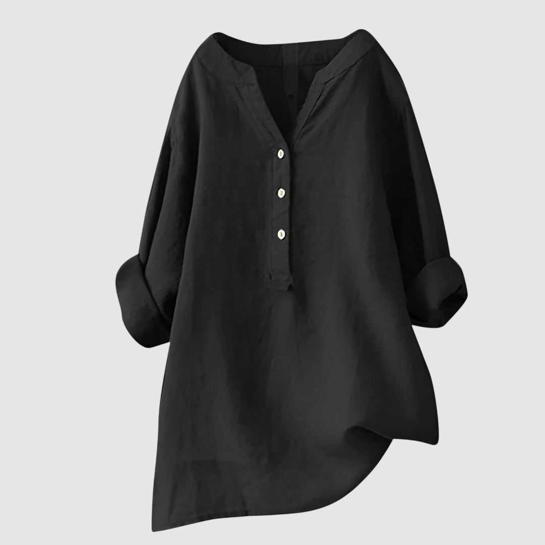 Loose-fit Solid V-Neck Linen Blouse