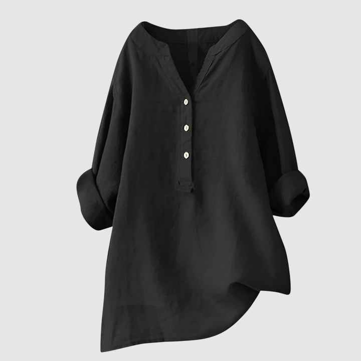 Loose-fit Solid V-Neck Linen Blouse