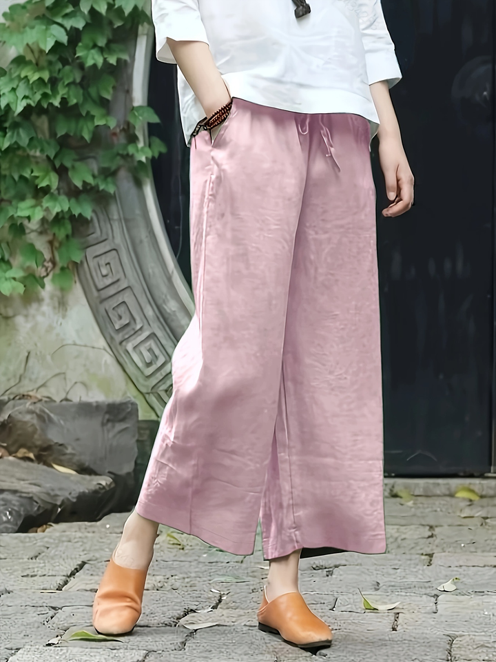 Casual Solid Wide-Leg Pants