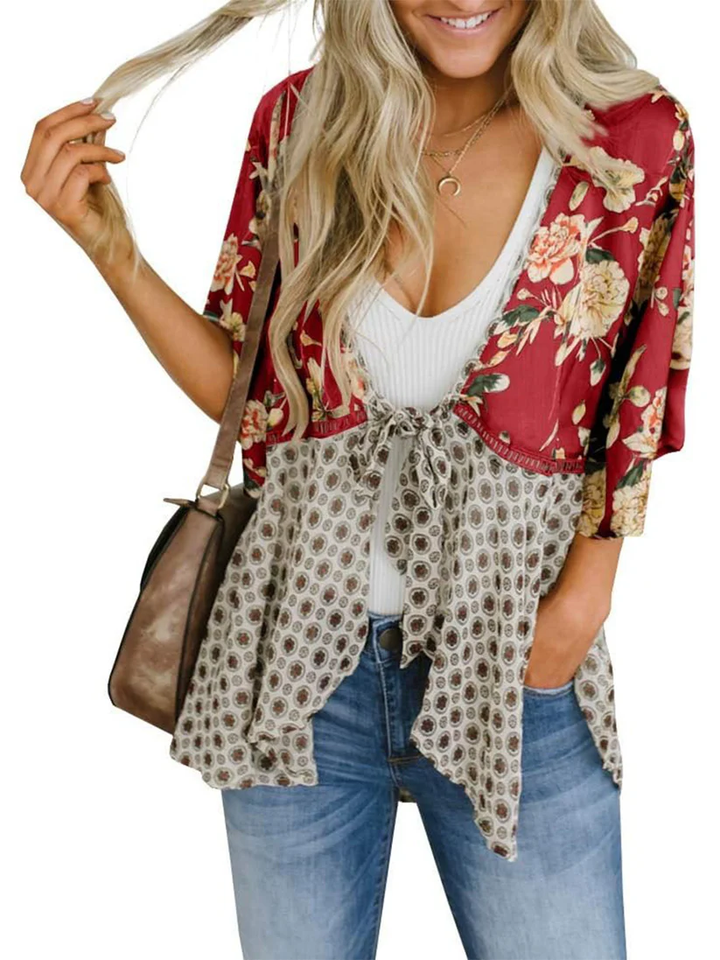 Artistic Floral Tie-Front Kimono