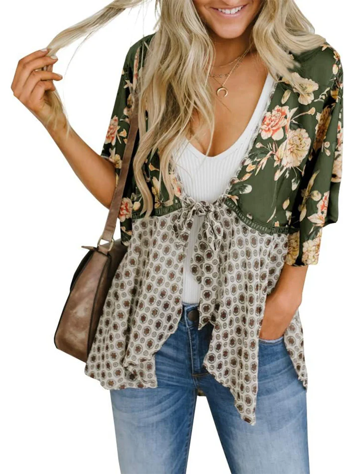 Artistic Floral Tie-Front Kimono