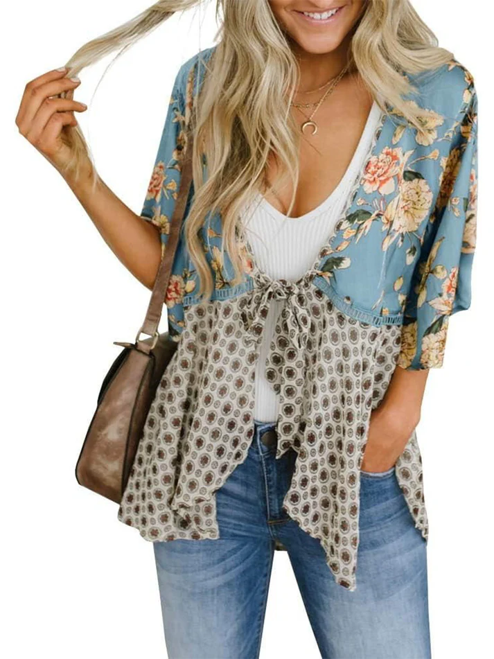 Artistic Floral Tie-Front Kimono