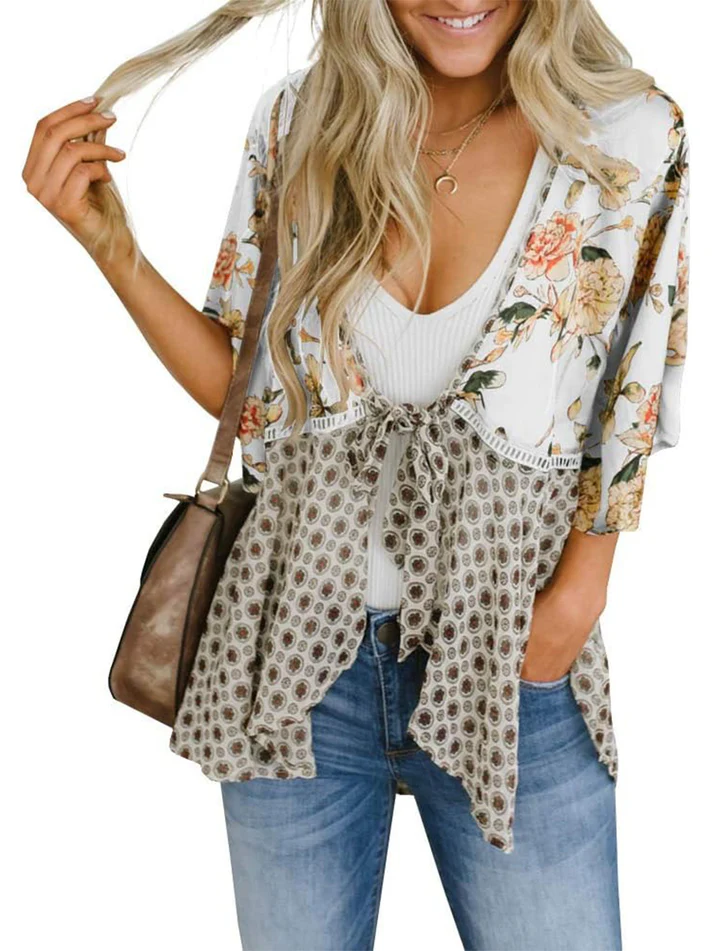 Artistic Floral Tie-Front Kimono