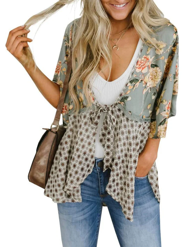 Artistic Floral Tie-Front Kimono
