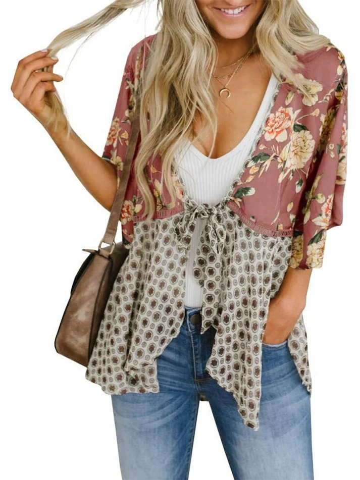 Artistic Floral Tie-Front Kimono