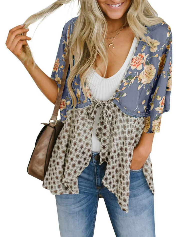 Artistic Floral Tie-Front Kimono
