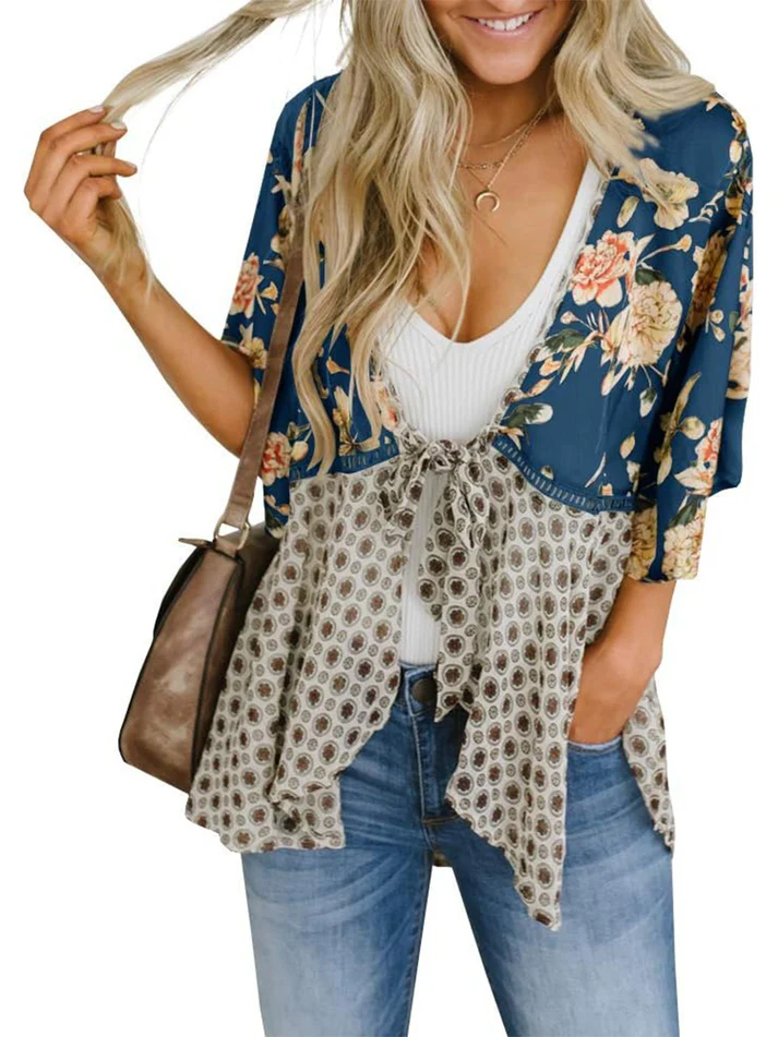 Artistic Floral Tie-Front Kimono
