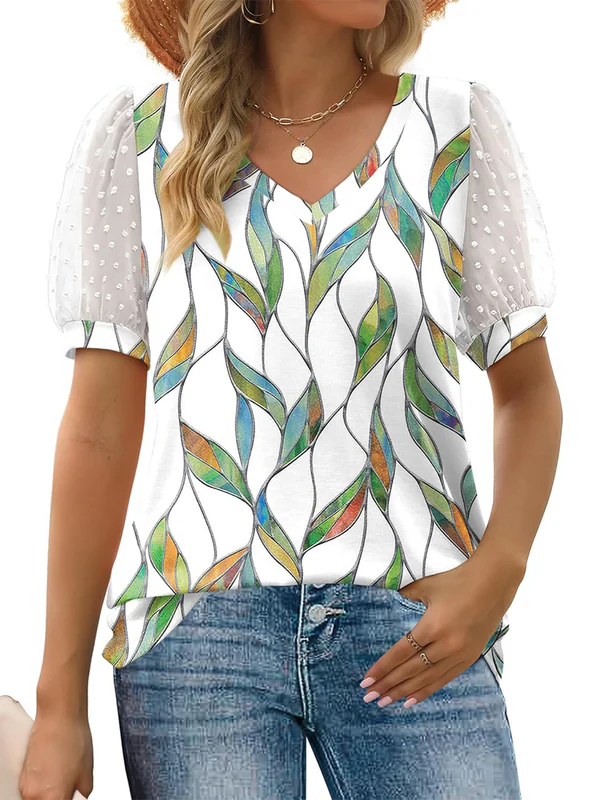 Charming V-Neck Puff Sleeve Blouse