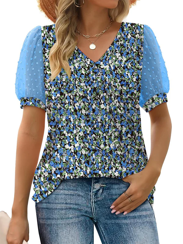 Charming V-Neck Puff Sleeve Blouse