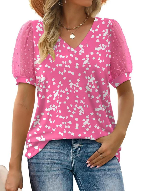 Charming V-Neck Puff Sleeve Blouse