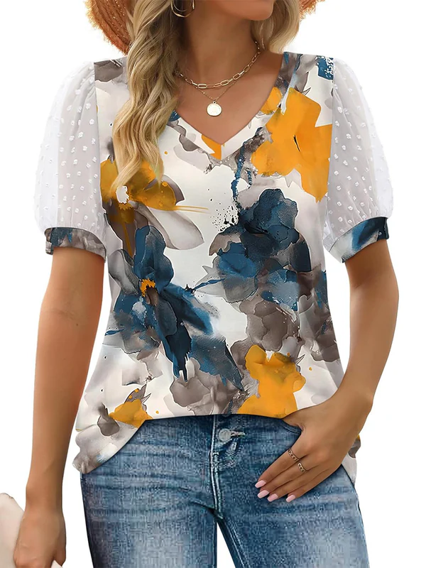 Charming V-Neck Puff Sleeve Blouse