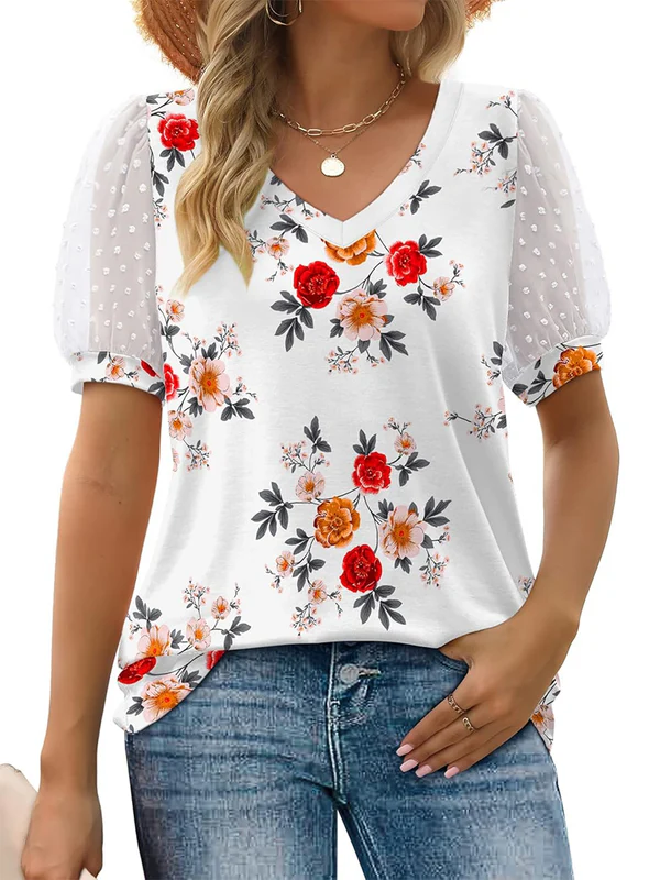 Charming V-Neck Puff Sleeve Blouse